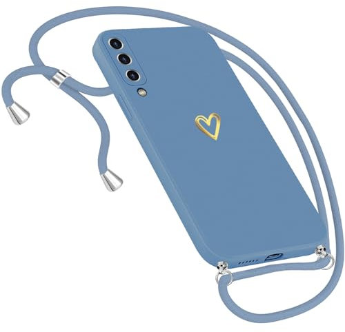 Handykette Hülle für Samsung Galaxy A50 Hülle Necklace, Herz Motiv Muster Handyhülle für Samsung Galaxy A50 Hülle mit Band Kordel zum Umhänge Ultradünn Hülle für Samsung A50/A30s Handykette (Blau)