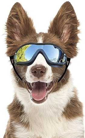 Billionchains Dog Goggles Dog Sunglasses for Medium to Large Breed Anti-UV Eye Protection with Adjustable Straps- Silver