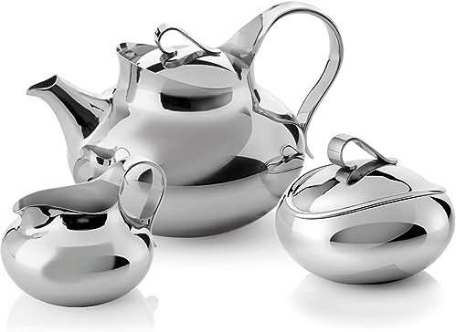 Robert Welch Drift Afternoon Tea Set, Large. Suitable for 4 Servings. Set Includes: 1 x Drift Teapot 900 ml, 1 x Drift Sugar Pot 300ml (with lid), 1 x Drift Jug 300 ml. Dishwasher Safe.
