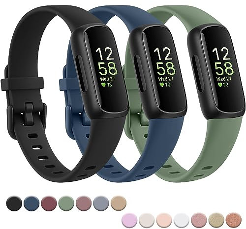 Vancle Armband für Fitbit Inspire 3 Armband für Damen Herren, Verstellbarer Uhrenarmband klassischer Sport Ersatzarmband für Fitbit Inspire 3 Armbänder, Schwarz+Dunkelblau+Avocadogrün
