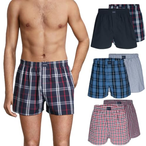 Almonu - Web - Boxershorts - 6er Pack (M Rot / Navy karriert)