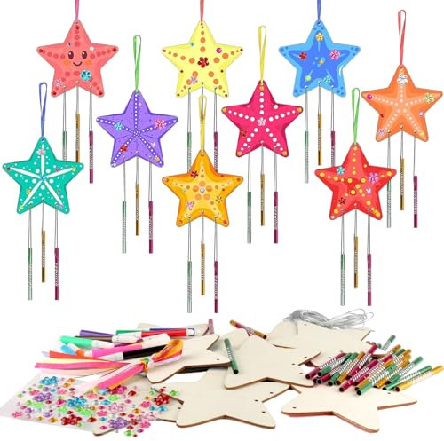9 Stück Stern Windspiel Bastelset,DIY Hölzerne Glockenspiel,Kinder Im Freien Musikalische Handwerk, Hölzerne Hängende Ornamente Für Weihnachten, Erntedank, Geburtstag, Halloween