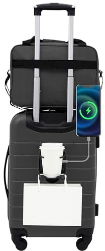 Wrangler Smart Luggage Cup Holder and USB Port, Dark Shadow, 2 Piece Set, Dark Shadow, 2 Piece Set, Smart Luggage Set with Cup Holder and USB Port