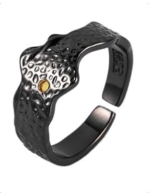 KONFEN Ring Verstellbar Silber Herren, Fidget Ring Schwarz Berg Ringe Offen Verstellbare Men, Zeigefinger Ringe Fußringe Zweifingerring Vintage Retro Schmuck für Männer Herr Man Frauen Unisex
