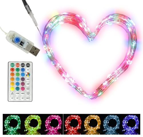 Clauss LED-Mini-Lichterkette Bunt mit USB-Anschluss und Fernbedienung, versch. Funktionen, 100 LEDs RGB mit 15 Farben,10 m, Kupfer-Draht, Innen-Bereich, 5 Volt, Clauss10000