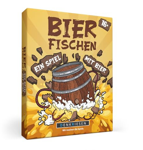DENKRIESEN - Bierfischen | Kartenlegespiel für 2-5 Spieler | Ab 16 Jahren | Trinkspiel & Partyspiel | Memospiel mit Würfeln & 25 Bildkärtchen | Spielspaß in 20 Min | Original aus dem Kult-Spieleverlag