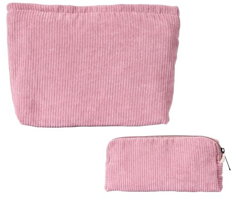 Beauty case grande, borsa da toilette da donna, grande capacità, borsa da toilette trapuntata, Colore: rosa., 2 pezzi