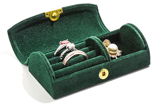 Veki Reise Schmuckkästchen Klein Damen, Schmuckaufbewahrung Schmucktasch Reisen, Schmuckschatulle Schmuckkasten für Frauen und Mädchen, Schmuckbox Samt für Ringe, Ohrringe, Halskette (Dunkelgrün)