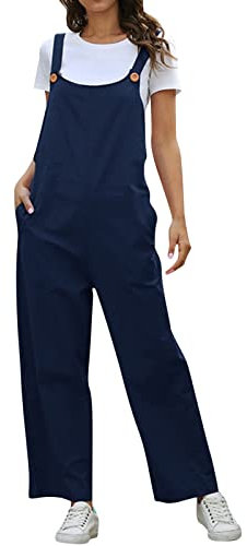Jumpsuits Damen Ärmellose, Casual Baggy Locker Trägerhose Spaghetti-Träger, Oversize lose lange Hosen mit Taschen 2024 Latzhose Damen