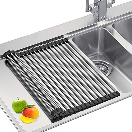 CNBYDK Escurreplatos Enrollable Escurridor De Platos,Multiusos,Sin Ocupar Espacio Fácil De Almacenar,Escurridor De Platos De Acero Inoxidable,Resistente Al