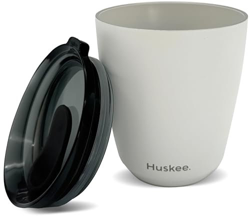 HUSKEE 8oz Stainless Steel Coffee Cup - Reusable, Stackable & Insulated Cup with Lid - No Spill Ceramic-Lined Travel Cups for Hot Drinks, Gift for Coffee Lovers & On-The-Go - White