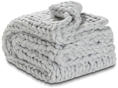 Como Kuscheldecke Grau Moderne Strickdecke mit Zopfmuster, grob gestrickte Wohndecke, 50% Polyester, 50% Polyacryl Strick Plaid 127 x 152 cm