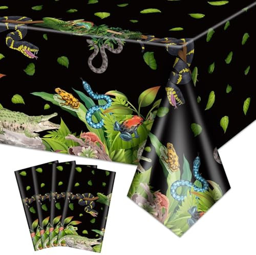 Reptilien-Tischdecken, rechteckige Tischdekoration für Safari, Eidechse, Sumpf, Reptilien, Geburtstagsparty, 130 x 220 cm, 4 Stück