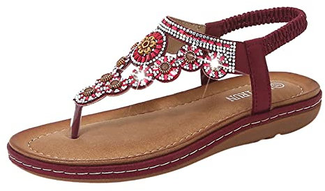 Sandalias de verano para mujer, sandalias de plataforma planas para verano, boho con diamantes de imitación, cómodas, abiertas, elásticas, sin tirantes, cómodas, casuales, para la playa, Lila., 41 EU