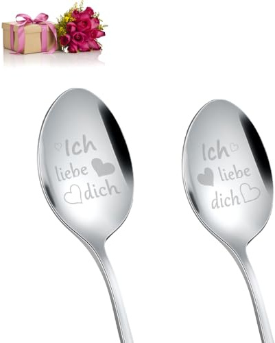 Dessertlöffel Ich liebe dich Latte Löffel, Funnydin 2pcs gravierte Kaffee Milchshake langen Griff Löffel, gravierte Kaffeelöffel, Valentinstag für Freundin Familie Mann Geburtstag