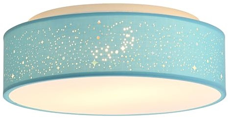 Zedelmaier Deckenlampe Stoff 38cm E27x2 max.40W Deckenleuchte mit Sternenhimmel Wohnzimmer Schlafzimmer Kinderzimmer Flur Küche Lampe Decke Stoffdeckenlampe Rund (Himmelblau, Ø38x12,5cm)