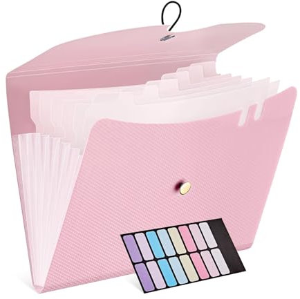 DoocliB Fächermappe A4 Dokumentenmappe A4, Mappen Ordnersystem mit 7 Fächern - Tragbar, Erweiterbar mit Gummiband für Büro, Schule, zu Hause (Rosa)