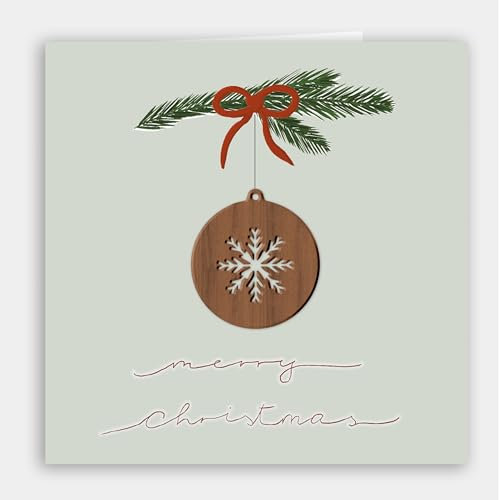 Original Holzgrusskarte – Besondere Weihnachtskarte mit 3D-Holzsticker Christbaumkugel – Grußkarte für Weihnachtsgrüsse, Fröhliche Weihnachten, Frohe Weihnachten, Weihnachtskarte mit Umschlag