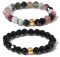 GoPaw Elastischer Naturstein Ring, 2 Stck.Perlen Elastische Ring, Perlenring elastisch, Anxiety Ring facettiert, Edelstein Perle Stapelbar Ring für Damen Mädchen (Schwarz)