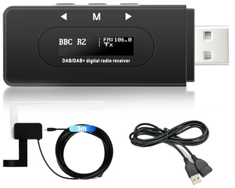Hodozzy DAB/DAB+ Universal Autoradio Receive Adapter - USB 2.0 Dongle mit Aktiver Antenne,DAB Radio Tuner, DAB+ Antennenempfänger FM Sender, OLED Display, Line-Out Funktion für MP5/MP3 Player