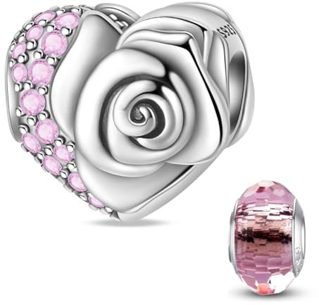HappyStar Argent 925 Sterling Rose Fleur Charme Carte Tarot Pendentif Bead Charms femme pour fit Pandora Bracelets Européens Colliers Bijoux Saint-Valentin Cadeau