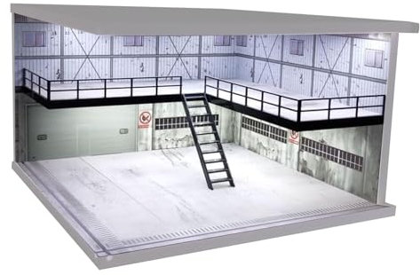 Oshhni 1/64 Garage pour Modèles Réduits,Plateau d'Exposition avec LED,Garage Miniature avec Couvercle Anti-Poussière,Diorama pour Collectionneurs de Voitures Miniatures,Élégant de l'industrie