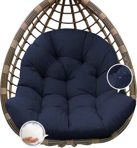 joomie Egg Swing Chair Cushion Replacement Waterproof 120x84x18 cm Thicken Outdoor Patio Hanging Basket Chair Cushions Removable Pad with Ties for Garden Cocoon Egg Hammock Chair, Blue