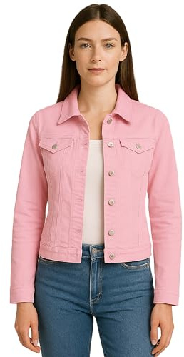 kraftd Women's Denim Jackets Casual Summer Long Sleeve Jacket | Ladies Denim Jackets Button Up Slim Fit | Stretch Denim Jacket | Jacket Women UK with Collared Neckline and Pockets (Zephyr Rose, 18)