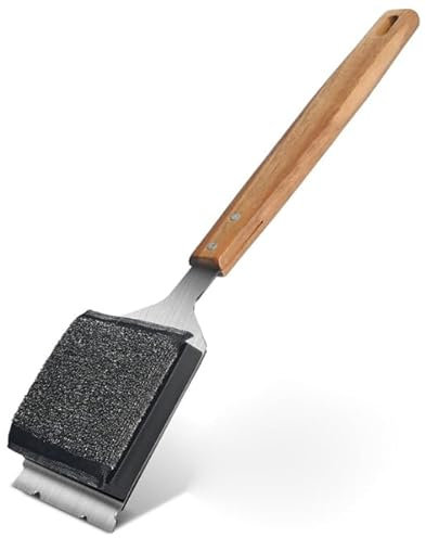Brosse de barbecue pour grille en fonte avec grattoir en acier inoxydable, brosse de barbecue avec 1 tête de brosse de rechange et longue poignée en bois, meilleur accessoire de barbecue pour barbecue