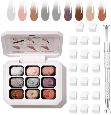 Verlaufsmal-Gel, mehrfarbiges Ombre-Nagellack-Gel mit 20 Nagelschwämmchen & 1Metallgreifer (Krallenform), Schwämmchen-Technik für Ombre-Nägel, Französische Maniküre, DlY-Nageldesign (A2)