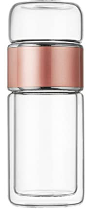 Tyenaza 420 ml Tee-Ei-Flasche, doppelschichtige, auslaufsichere Glaswasserflasche aus Edelstahl, für Büro, Reisen und Zuhause (Roségold)