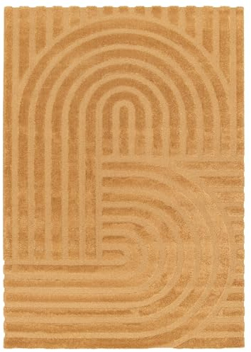 Primaflor Teppich Cosmo | Senfgelb | 160x230cm | Kurzflor mit Hoch-Tief-Struktur | 14mm Flor | Wohnzimmer-Teppich