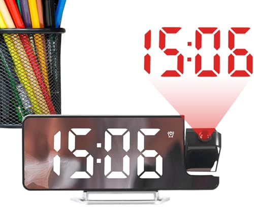 Projection Alarm Clock, Digital Clock, Auto Dimming Display, Ceiling Projector Compact Black Design for Bedroom, Dorm, Classroom, Travel, 7.6x3.35x1.57 Inches