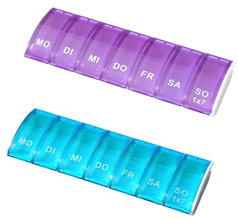 Tablettenbox 7 Tage klein, 2x kompakte Medikamentenbox & Pillendose 7 Tage | Hygienische Tablettenbox 7 Tage, praktische Pillenbox 7 Tage, weicher Verschluss, tragbares Etui für Vitamine & Kapseln
