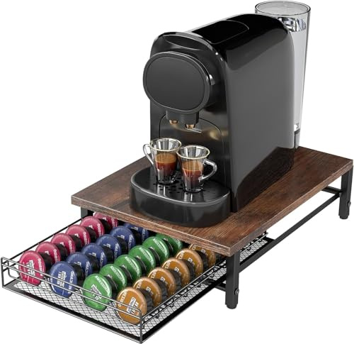 FERNVALE Coffee Pod Drawer Holder for Compatible Capsules – 35 Pod Capacity, Pull-Out Storage Drawer for Easy Capsule Selection, Sliding Organizer Stand for Kitchen Countertop (Vintage Brown)