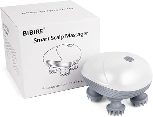 BIBIRE Elektrisches Kopfmassagegerät, Kabelloses Handmassagegerät, Kopfhaut-Massagegerät IPX7 wasserdicht mit 4 Massageköpfen und 3 Massagemodi, für Ganzkörpermassage,HundeköRper,Haarwachstum