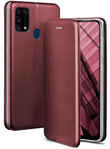 ONEFLOW Business Case für Samsung Galaxy M31 Handyhülle klappbar mit Standfunktion, Klapphülle Flipcase Cover Dünn, PU Leder Hülle mit Kartenfach, 360 Grad Schutzhülle, Weinrot