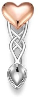 Silver Welsh love spoon Brooch with Rose Gold-Tone heart, Welsh gifts for her, Awen Welsh Jewellery