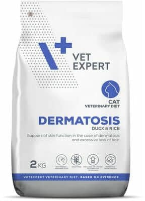 Vet Dermatosis Katzenfutter, Ente & Reis, 2kg, für Erwachsene Katzen ab 1 Jahr, Trockenfutter, bei Dermatose und Haarausfall