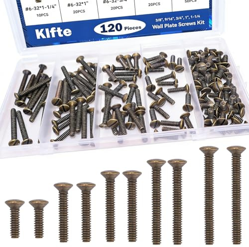 120 pcs Wall Plate Screws, Bronze Outlet Screws 6-32 Thread Light Electrical Cover Panel Switch Plate Screws 5 Length Sizes (3/8, 9/16, 3/4, 1, 1.2)