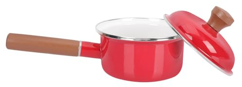SHINEOFI Olla de Leche Esmaltada de 16 Cm Roja, Olla Multiusos de Esmalte Mango Largo para Cocinar Leche y Alimentos en Casa, Cacerola Práctica para Sopa y Comida de Ñiño