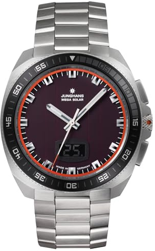 JUNGHANS Herren-Funkuhr 1972 Mega Solar mit Stahlband 56/4611.44 | attraktive Armbanduhr für Männer, Made in Germany,