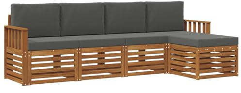 vidaXL Sofagarnituren 5 pcs Natur und Anthrazit Massivholz Akazie, Garten, modernes Outdoor-Sofa-Set, modulare Terrassenmöbel, robuste Akazie, minimalistische Lounge, ideal für Pool