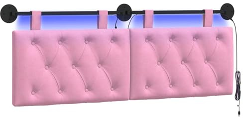 vidaXL Hängendes Kopfteil Mit LED Licht Rosa Stoff, Moderner Schlafzimmerkopf, rechteckiges Polster, Cozier Rückenlehne, minimalistische Deko, platzsparend