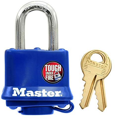 Master Lock 312EURD Cadenas en Acier Laminé à Clé et Protection Thermoplastique, Bleu, 7,3 x 4 x 2,5 cm