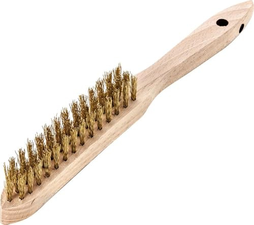 LESSMANN Bürste/Handbürste zur Entfernung von Rost, Schmutz und Farbe | 3 Reihig mit Griff aus Buchenholz | Borsten aus Messingdraht 0,35 mm dick, Gewellt