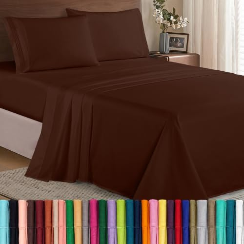 Elegant Comfort Luxury Soft 1500 Premier Egyptian 4-Piece Premium Hotel Quality Wrinkle Resistant Coziest Bedding Set, All Around Elastic Fitted Sheet, Deep Pocket up to 16inch, Queen, Brown