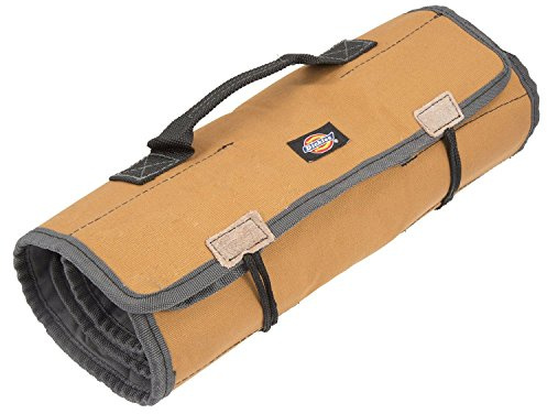 Dickies Large Wrench/Screwdriver Organizer Roll for Mechanics, 23 Tool Pockets, Durable Canvas Construction, 26 in. x 14.25 in. Unrolled, Grey/Tan