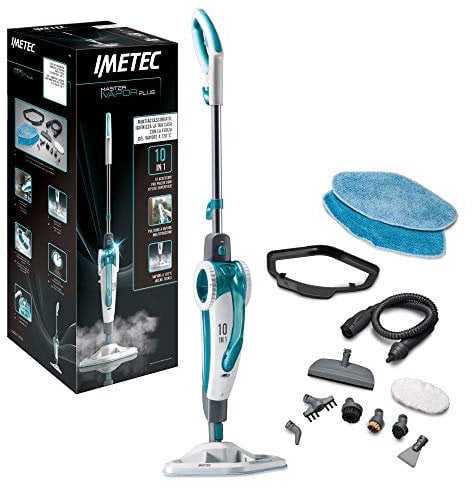 Imetec Master Plus SM02 Scopa Lavapavimenti 120°C, 10 Accessori, Generatore di Portatile, Pronto in Pochi Secondi, 2 Panni in Microfibra