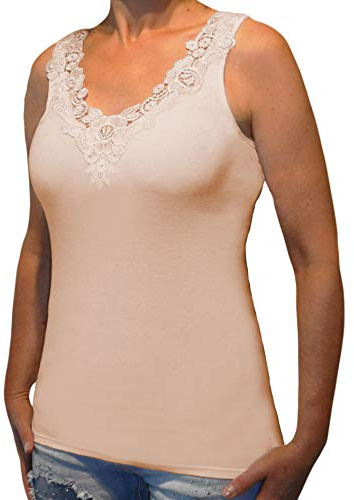 Toker Collection Hübsches Damen Unterhemd mit extra breiter Spitze in versch. Farben